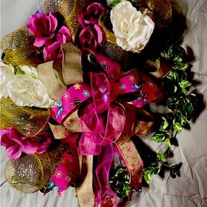 Pink and white roses wreath